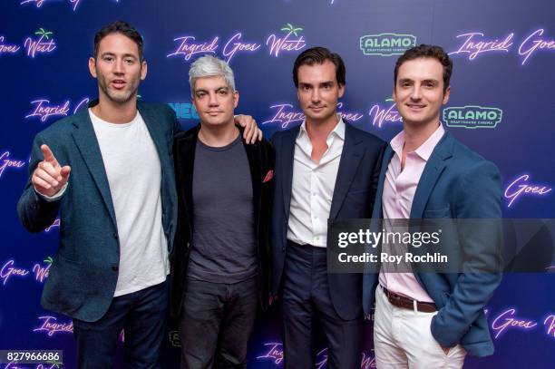 Adam Mirels, Jared Ian Goldman, Tim White and Trevor White attend The New York premiere of "Ingrid Goes West" hosted by Neon at Alamo Drafthouse...