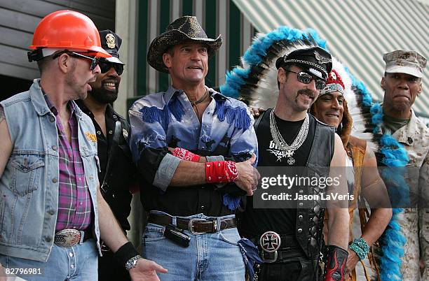 David Hodo, Ray Simpson, Jeff Olson, Eric Anzalone, Felipe Rose, Ray Simpson and Alex Briley of The Village People are inducted into the Hollywood...