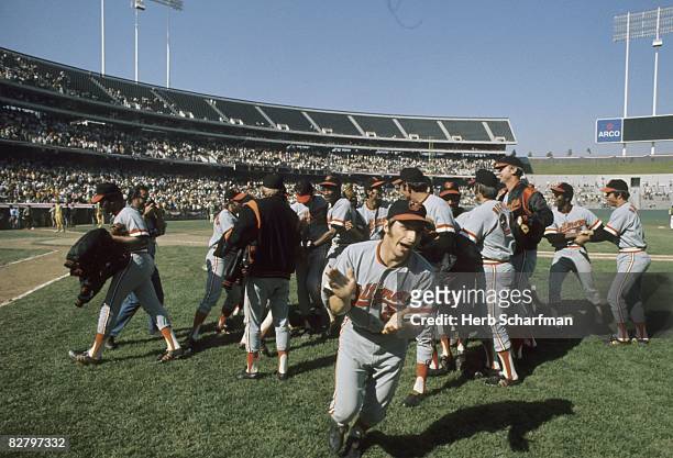 Playoffs: Baltimore Orioles victorious after winning series vs Oakland A's. Game 3. Oakland, CA 10/5/1971 CREDIT: Herb Scharfman