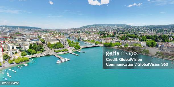 magnificent aerial view of zurich, switzerland in summer - lake zurich stock pictures, royalty-free photos & images