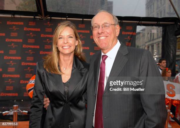 Syracuse University head men's basketball coach Jim Boeheim and his wife Juli attend the world premiere of "The Express" at the Landmark Theater on...