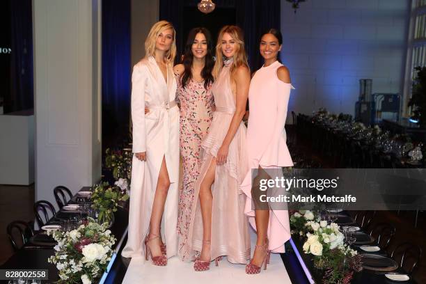 Models Bridget Malcolm, Jessica Gomes, Jesinta Franklin and Shanina Shaik pose following rehearsal ahead of the David Jones Spring Summer 2017...