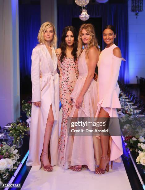 Bridget Malcolm, Jessica Gomes, Jesinta Franklin and Shanina Shaik pose after rehearsals ahead of the David Jones Spring Summer 2017 Collections...