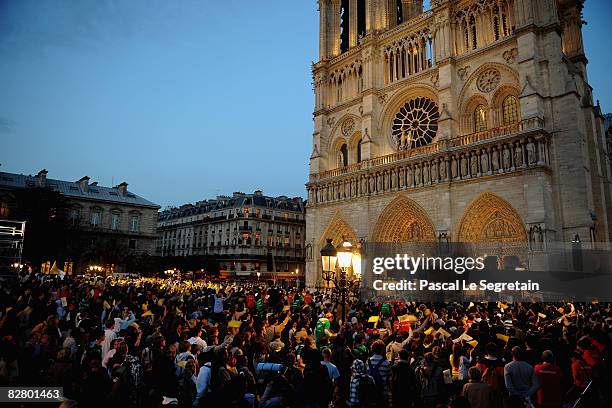 Pope Benedict XVI arrives at the iconic Notre Dame cathedral to conduct an evening service, September 12, 2008 in Paris, France. The four day trip by...