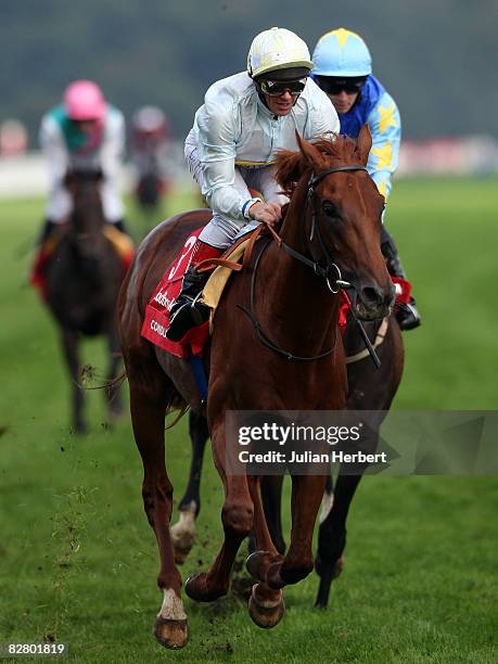 Frankie Dettori and Conduit land The Ladbrokes St. Leger Stakes Race run at Doncaster Racecourse on September 13 in Doncaster, England.