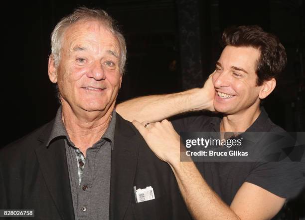 Bill Murray and Andy Karl pose backstage at the hit musical based on the 1993 Bill Murray film "Groundhog Day" on Broadway at The August Wilson...