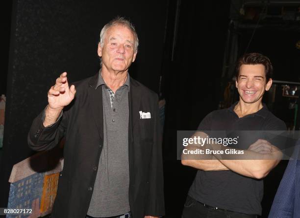 Bill Murray and Andy Karl chat backstage at the hit musical based on the 1993 Bill Murray film "Groundhog Day" on Broadway at The August Wilson...