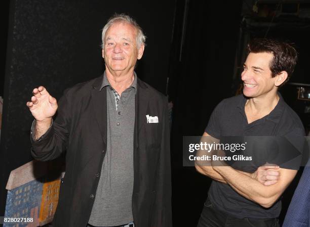 Bill Murray and Andy Karl chat backstage at the hit musical based on the 1993 Bill Murray film "Groundhog Day" on Broadway at The August Wilson...