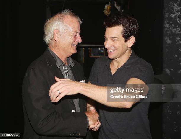 Bill Murray and Andy Karl chat backstage at the hit musical based on the 1993 Bill Murray film "Groundhog Day" on Broadway at The August Wilson...