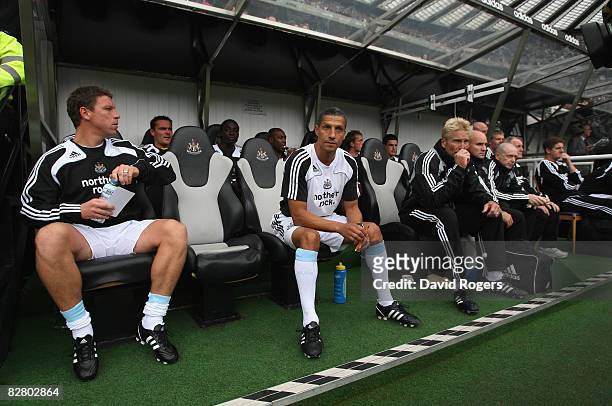 Chris Hughton, the temporary manager of Newcastle, sits in the dugout during the Barclays Premier League match between Newcastle United and Hull City...