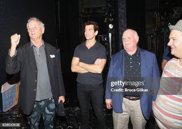 Bill Muray chats with the cast backstage at the hit musical based on the 1993 Bill Murray film "Groundhog Day" on Broadway at The August Wilson...