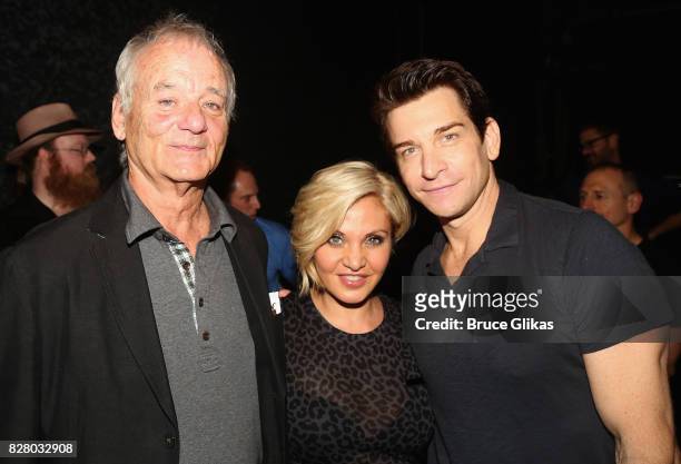 Bill Murray, Actress/Singer Orfeh and husband Andy Karl pose backstage at the hit musical based on the 1993 Bill Murray film "Groundhog Day" on...