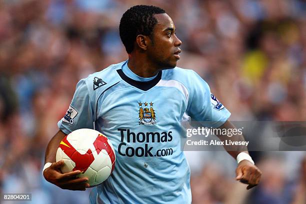 Robinho of Manchester City in action during the Barclays Premier League match between Manchester City and Chelsea at The City of Manchester Stadium...
