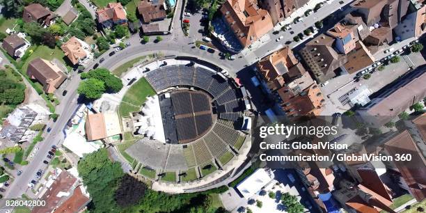 aerial view above amphitheater in avenches, switzerland - avenches location stock pictures, royalty-free photos & images