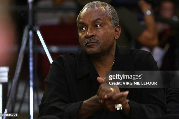 Tony Parker Sr., father of French basketballer Tony Parker watches the game during the Euro 2009 qualification match Belgium versus France on...