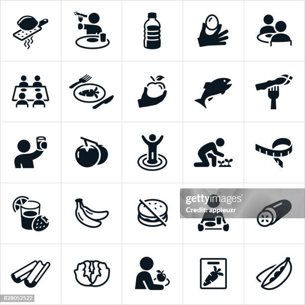 healthy eating icons - apple plate stock illustrations