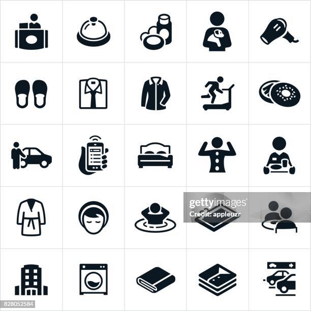 stockillustraties, clipart, cartoons en iconen met hotel faciliteiten-pictogrammen - motel