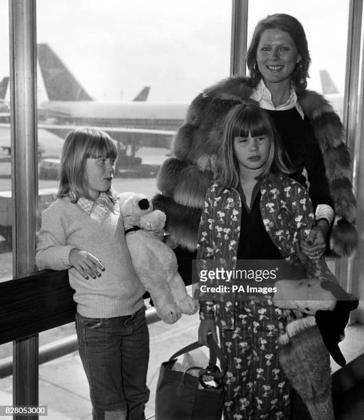Paulene Stone, widow of actor Laurence Harvey, with her daughters Sophie by her first marriage, and five year old Domino.