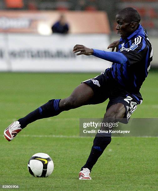 Benoit Angbwa of FC Saturn Moscow Region in action during the Russian Football League Championship match between FC Saturn and FC Tom Tomsk at the...