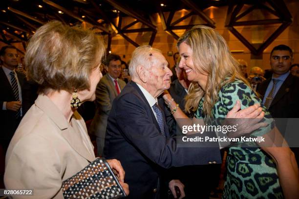 Queen Maxima greets her parents Jorge and Maria Zorreguieta at the Catholic University of Argentina on October 11, 2016 in Buenos Aires, Argentina.