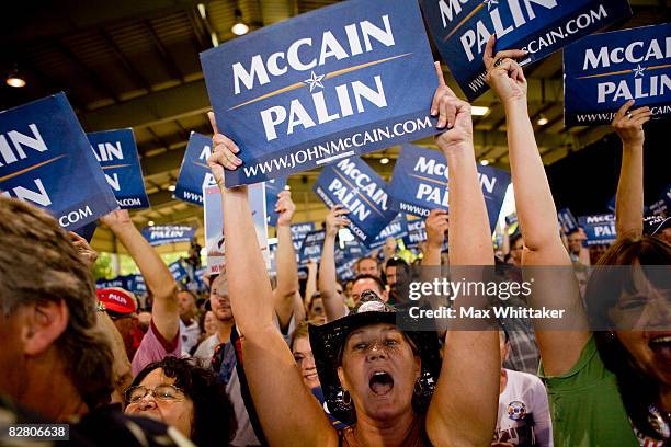Terril Tungate , along with other supporters wait for Republican U.S. Vice Presidential Candidate Alaska Gov. Sarah Palin at a campaign rally...