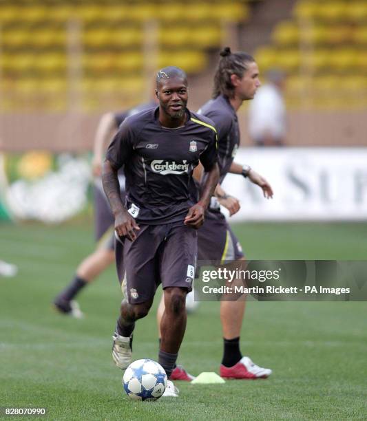 Liverpool's Djibril Cisse during a training session at Stade Louis II Stadium, Monte Carlo, Monaco, Thursday August 25, 2005. Liverpool play CSKA...