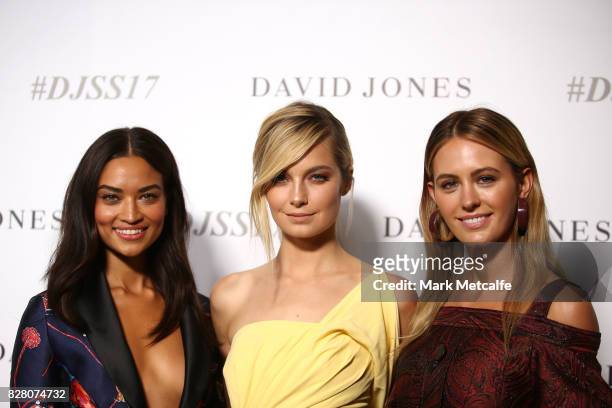 Models Shanina Shaik, Bridget Malcolm and Jesinta Franklin arrive ahead of the David Jones Spring Summer 2017 Collections Launch at David Jones...