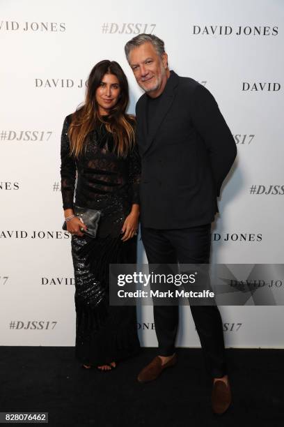 Jodhi Meares and David Bush arrive ahead of the David Jones Spring Summer 2017 Collections Launch at David Jones Elizabeth Street Store on August 9,...