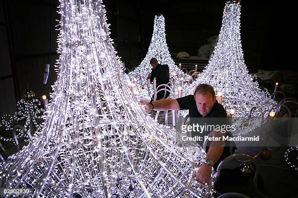 Oxford Street Christmas Lights are prepared for installation at Piggotts seasonal illuminations on September 12, 2008 near Ongar, England. The...