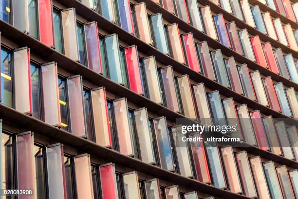 multi colored facade of modern architecture in the city of london - funky office stock pictures, royalty-free photos & images