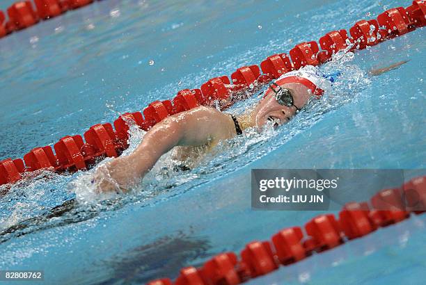 Eleanor Simmonds of Great Britain competes in the women's 400m freestyle S6 final during the 2008 Beijing Paralympic Games at the National Aquatics...