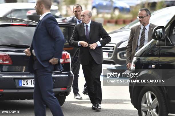 French Minister of the Interior Gerard Collomb arrives at Begin Military Teaching Hospital in Saint-Mande, outside Paris, on August 9 where the...