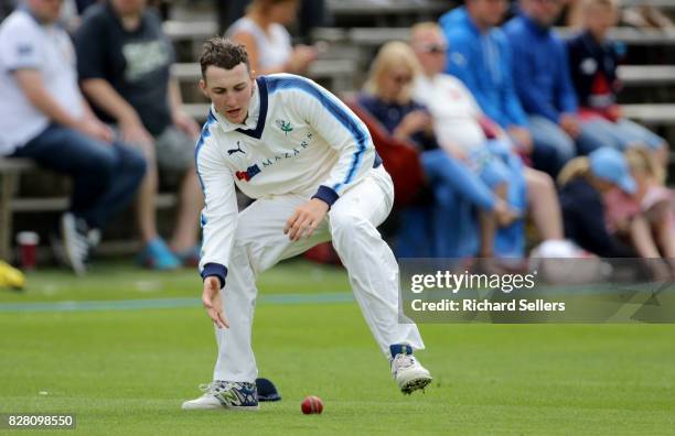 Harry Brook of Yorkshire fielding during the Specsavers County Championship - Division One between Yorkshire and Essex at North Marine Road on August...