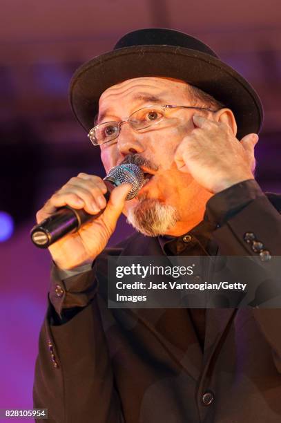 Panamanian musician, actor, and politician Ruben Blades performs onstage at Damrosch Park Bandshell, at Lincoln Center Out of Doors, New York, New...