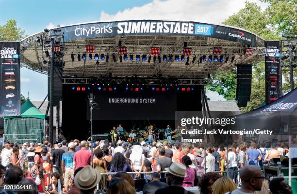 American musician and band leader Domenica Fossati leads her group, Underground System, during a performance at Central Park SummerStage, New York,...