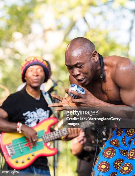Nigerian musician Seun Kuti leads his group Egypt 80 during a performance at Central Park SummerStage, New York, New York, July 16, 2017. Among those...