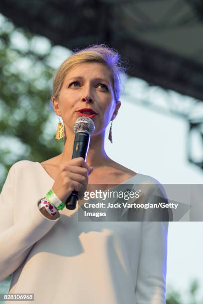 Consul General of France in New York Anne-Claire Legendre speaks onstage during a concert at Central Park SummerStage, New York, New York, July 1,...