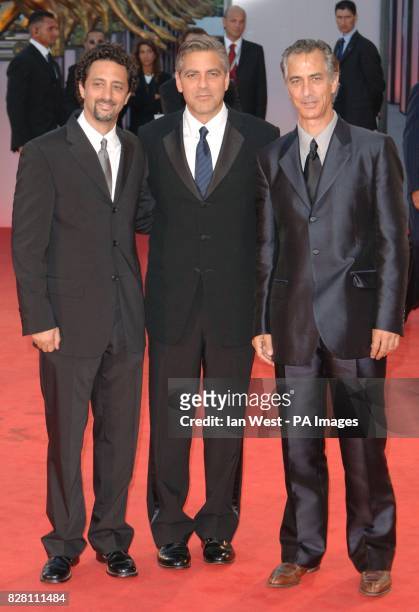 Grant Heslov , George Clooney and David Strathairn arrive for the Ceremonia Di Premiazione Ufficiale at the Palazzo del Casino, in Venice, for the...