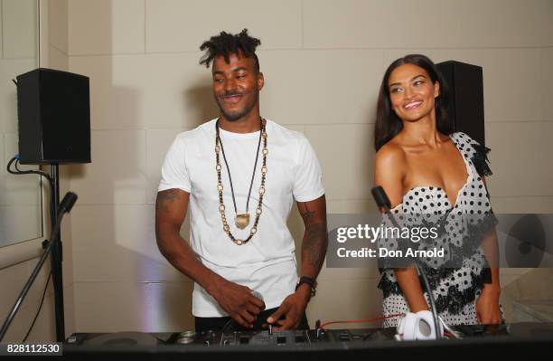 Ruckus and Shanina Shaik pose at the David Jones Spring Summer 2017 Collections Launch after party at David Jones Elizabeth Street Store on August 9,...