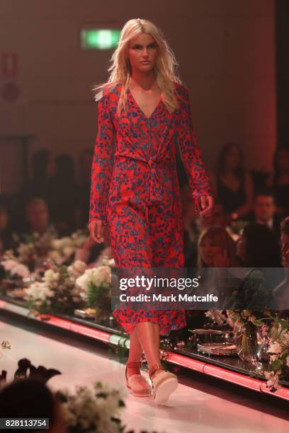 Model walks the runway in a design by Scanlan Theodore during the David Jones Spring Summer 2017 Collections Launch at David Jones Elizabeth Street...