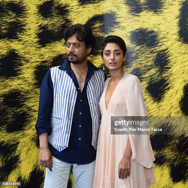 Actor Irrfan Khan and Actress Golshifteh Farahani pose during the 'The Song of Scorpions' photocall at the 70th Locarno Film Festival on August 9,...