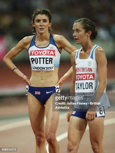 Charlotte Taylor and Beth Potter of Great Britain look on after the Women's 10000 metres final during day two of the 16th IAAF World Athletics...