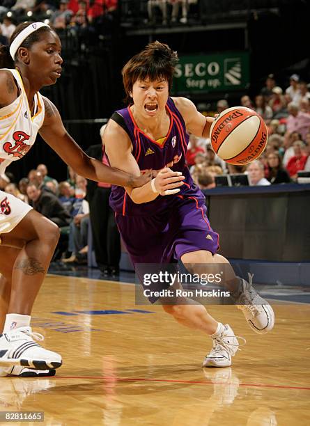 Yuko Oga of the Phoenix Mercury moves on Doneeka Hodges-Lewis of the Indiana Fever at Conseco Fieldhouse September 14, 2008 in Indianapolis, Indiana....