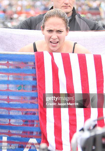 Actress Jennifer Lopez participates in the 2008 Nautica Malibu Triathlon on September 14, 2008 in Malibu, Calufornia.