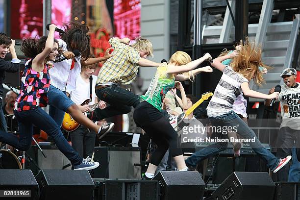 The cast of '13' perform at the 17th Annual Broadway on Broadway in Times Square on September 14, 2008 in New York City.