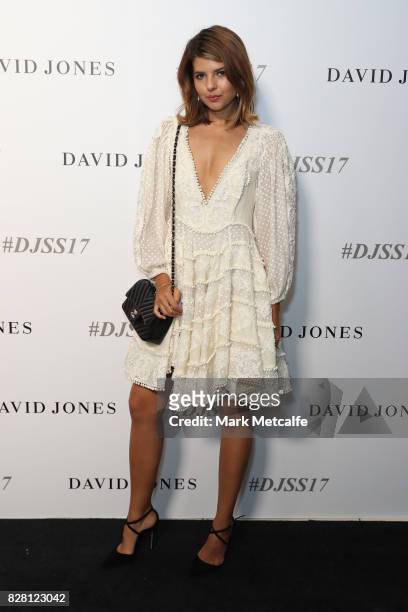 Sara Donaldson arrives ahead of the David Jones Spring Summer 2017 Collections Launch at David Jones Elizabeth Street Store on August 9, 2017 in...