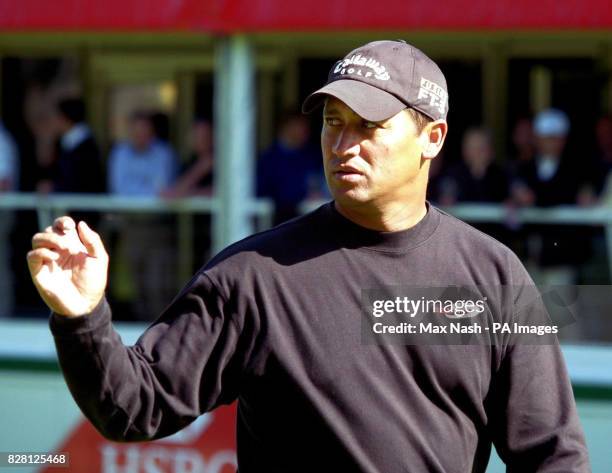 New Zealand's Michael Campbell acknowledges the crowds during his semi-final against South Africa's Retief Goosen on the third day of the HSBC World...