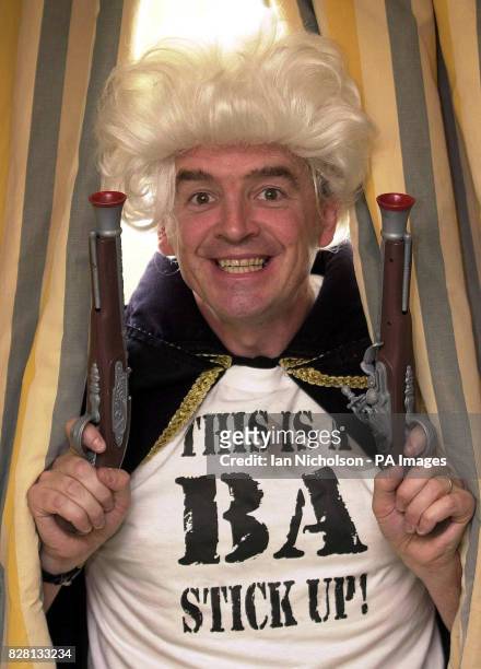 Michael O'Leary, CEO at budget airline Ryanair, charges rival British Airways with Skyway Robbery at a news conference in London, Tuesday September...
