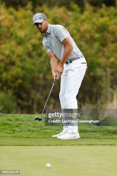 Stephen Curry putts at the fourth green during round two of the Ellie Mae Classic at TCP Stonebrae on August 4, 2017 in Hayward, California.