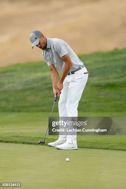 Stephen Curry putts on the fifth green during round two of the Ellie Mae Classic at TCP Stonebrae on August 4, 2017 in Hayward, California.